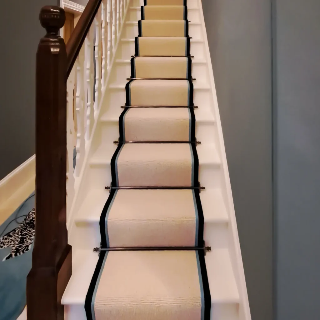 Stair Carpet With Tape Runner And Stair Rods